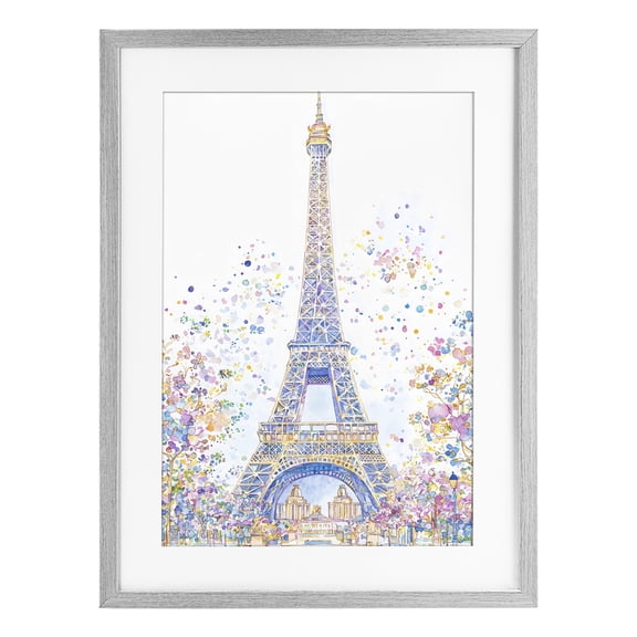 Stupell Industries Colorful Eiffel Tower Gray Framed Print Under Glass, design by Creative Studio