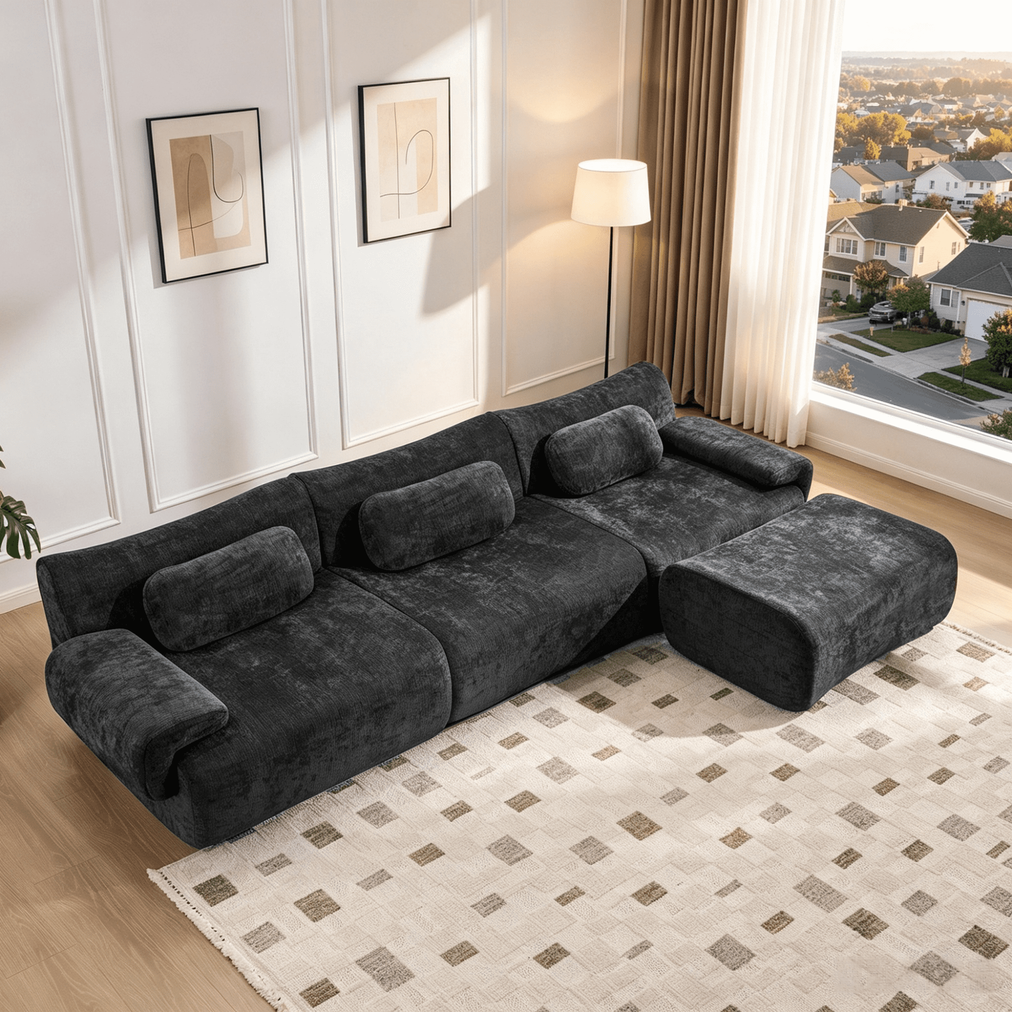 Gewnee Folding Sofa Bed,Modular Convertible Couch with Pillows,Pull Out Floor Couch,Chenille Boneless Futon Bed for Living Room,Bedroom.White