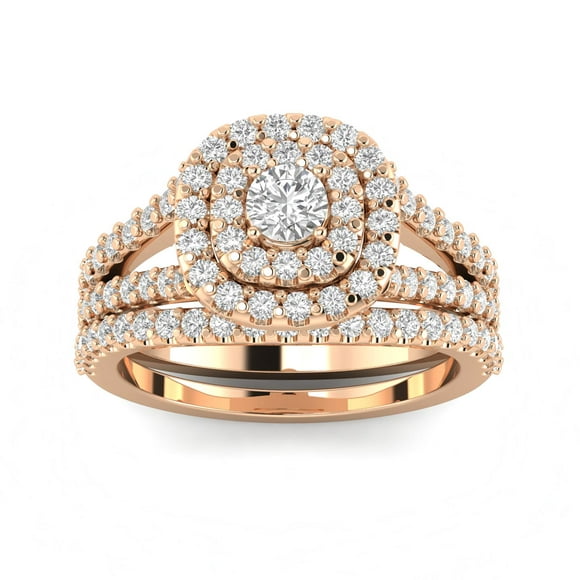 1 1/10ct Cushion Halo Diamond Engagement Wedding Ring Set 10K Rose Gold