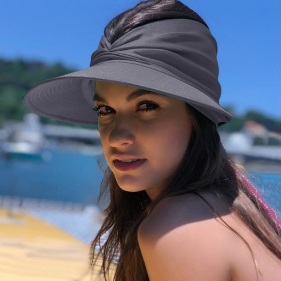 Women's Foldable Beach Sun Visor, UPF 50+ Wide Brim Sun Hat with Ponytail Opening for Outdoor Sports, Vacation Travel, and Summer Activities