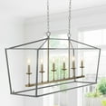 thumbnail image 4 of JONATHAN Y Pagoda 49" 6-Light Classic Traditional Metal Linear Cage Lantern LED Pendant, Gray/Brass Gold, 4 of 10