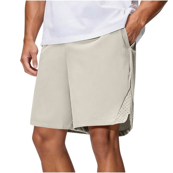 Stamzod Men's Lightweight Athletic Shorts with Zipper Pockets Big & Tall Gym Workout Running Shorts for Men Khaki XXXXXL