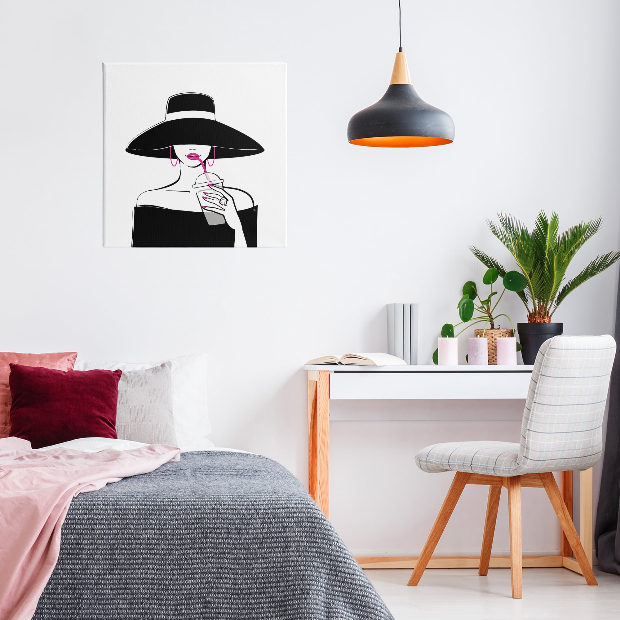 Stupell Industries Chic Black Hat Sipping Coffee Canvas Wall Art, design by Martina Pavlova
