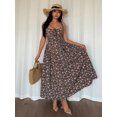 thumbnail image 7 of Elegant A-Line V-Neck Cinched Waist Flared Hem Floral Print Long Dress In Multicolor, 7 of 7