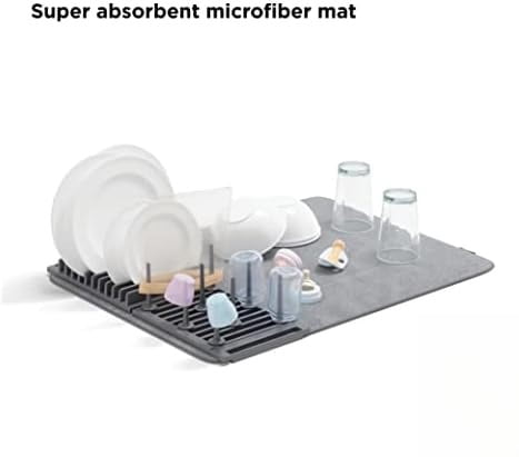 Udry Dish Rack with Movable Pegs and Microfiber Drying Mat – Space-Saving Design Folds Up for Easy Storage, Basic Rack, Dark Grey