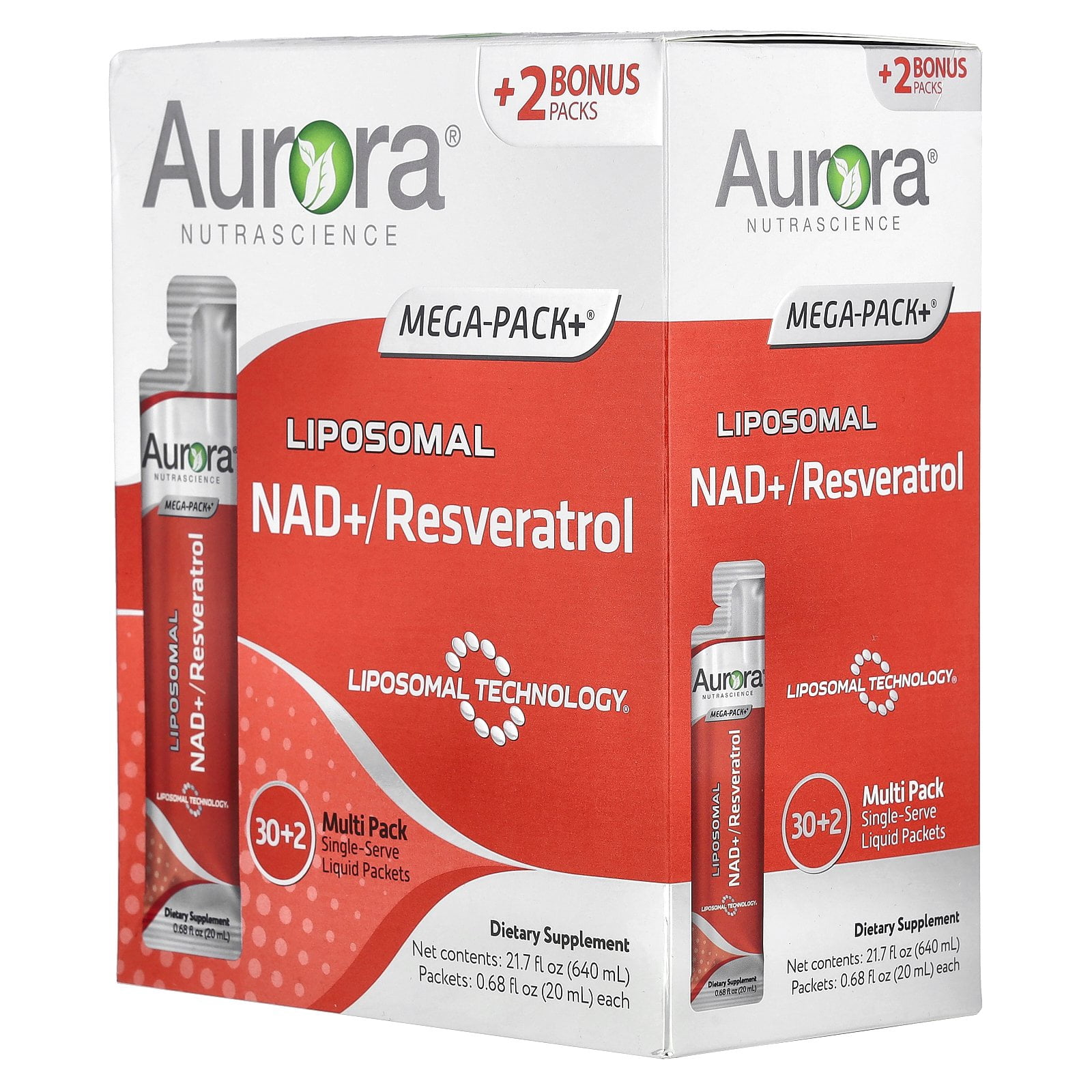 Aurora Nutrascience Liposomal NAD+/Resveratrol, 32 Packets, 0.68 fl oz (20 ml) Each