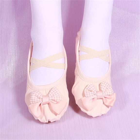 JUSLIO Girls Shoes Soft Sole Bow Dance Shoes Canvas (Toddler/Little Kid/Big Kid) Ballet Flats 23(US:8) Beige
