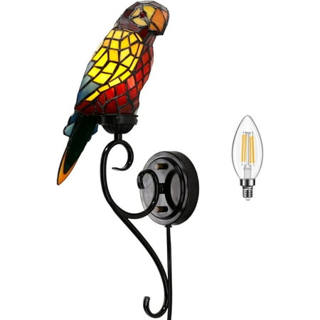 

SHADY Tiffany Wall Lamp Industrial Vintage Parrot Wall Sconce Lighting with Plug in Cord and Switch for Bedroom Nightstand Living Room (White)