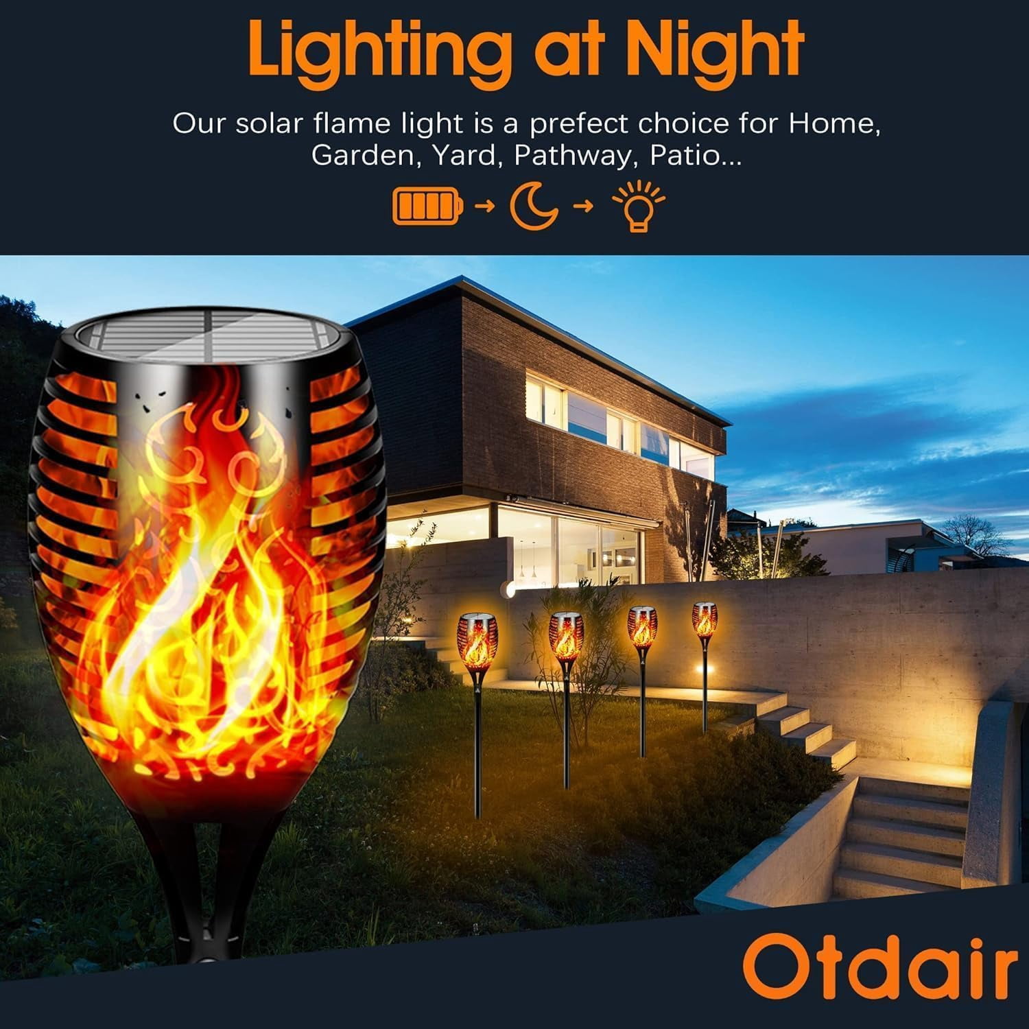 Otdair 96 LED Solar Lights Outdoor Upgraded 6 Pack, 43" Tall & Super Larger Size, Waterproof  Torches for Outside, 2200mAh Solar Solar Torch Light with Flickering Flame for Path Yard Garden