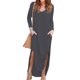 thumbnail image 1 of Vestido de manga larga con abertura lateral, cuello en V, bolsillo, dobladillo irregular, vestido largo de color puro para mujer, gris S, 1 of 5