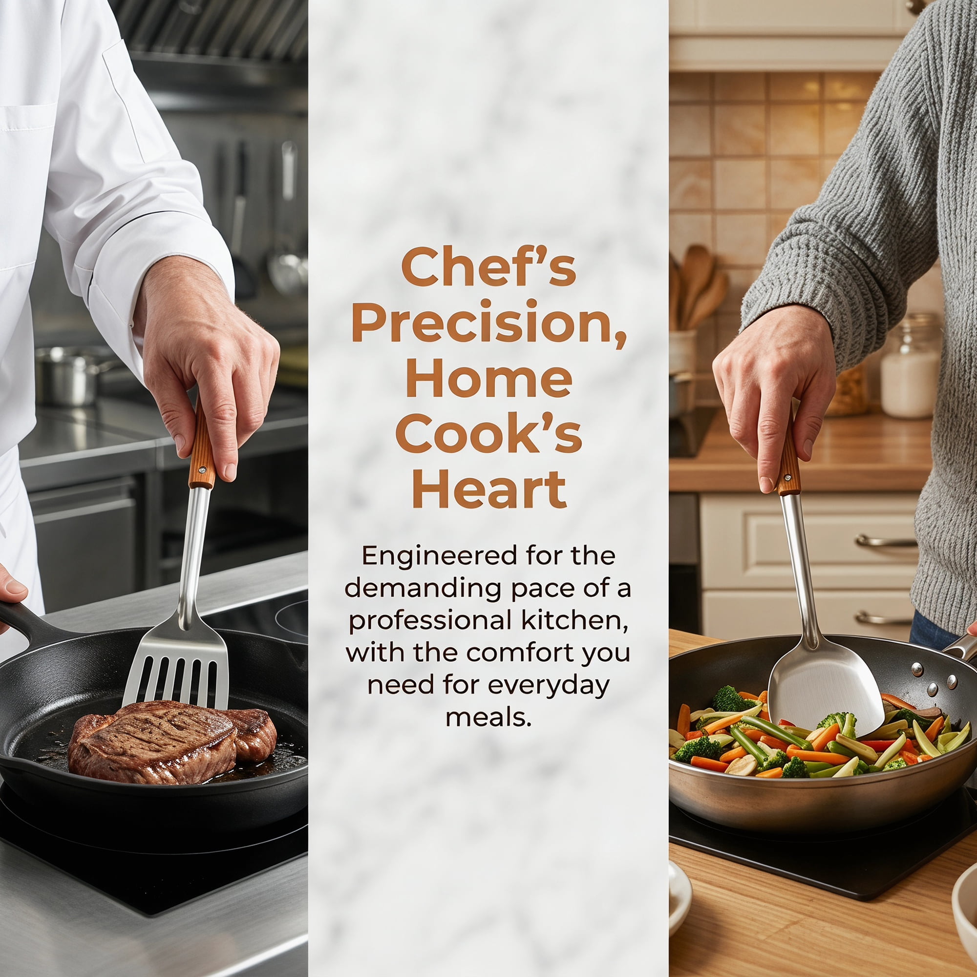 Unique Bargains Cooking Utensil Set, Stainless Steel Kitchen Gadgets Silver-Wood C 2pcs