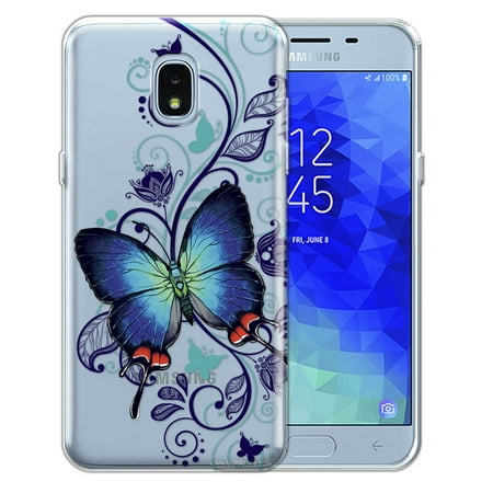 FINCIBO Soft TPU Clear Case Slim Protective Cover for Samsung Galaxy J3 J337, Crowned Hairstreak Butterfly Curly