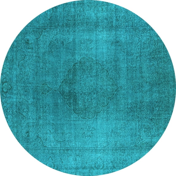Ahgly Company Indoor Round Oriental Light Blue Industrial Area Rugs, 7' Round