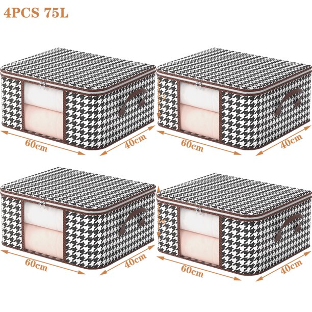 Caja de almacenamiento Visible de gran capacidad, organizador de ropa portátil para el hogar con asas, contenedor plegable con cremallera para edredón a prueba de polvo