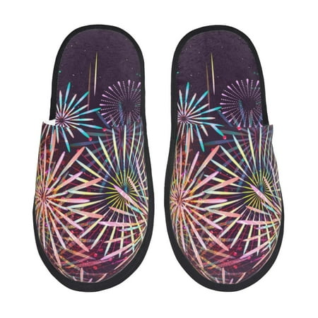 Balery Fireworks2 Slient Indoor Furry Fleece Comfort House Shoes Soft Non-Slip Home Shoes Cotton slippers House Slippers-- Medium