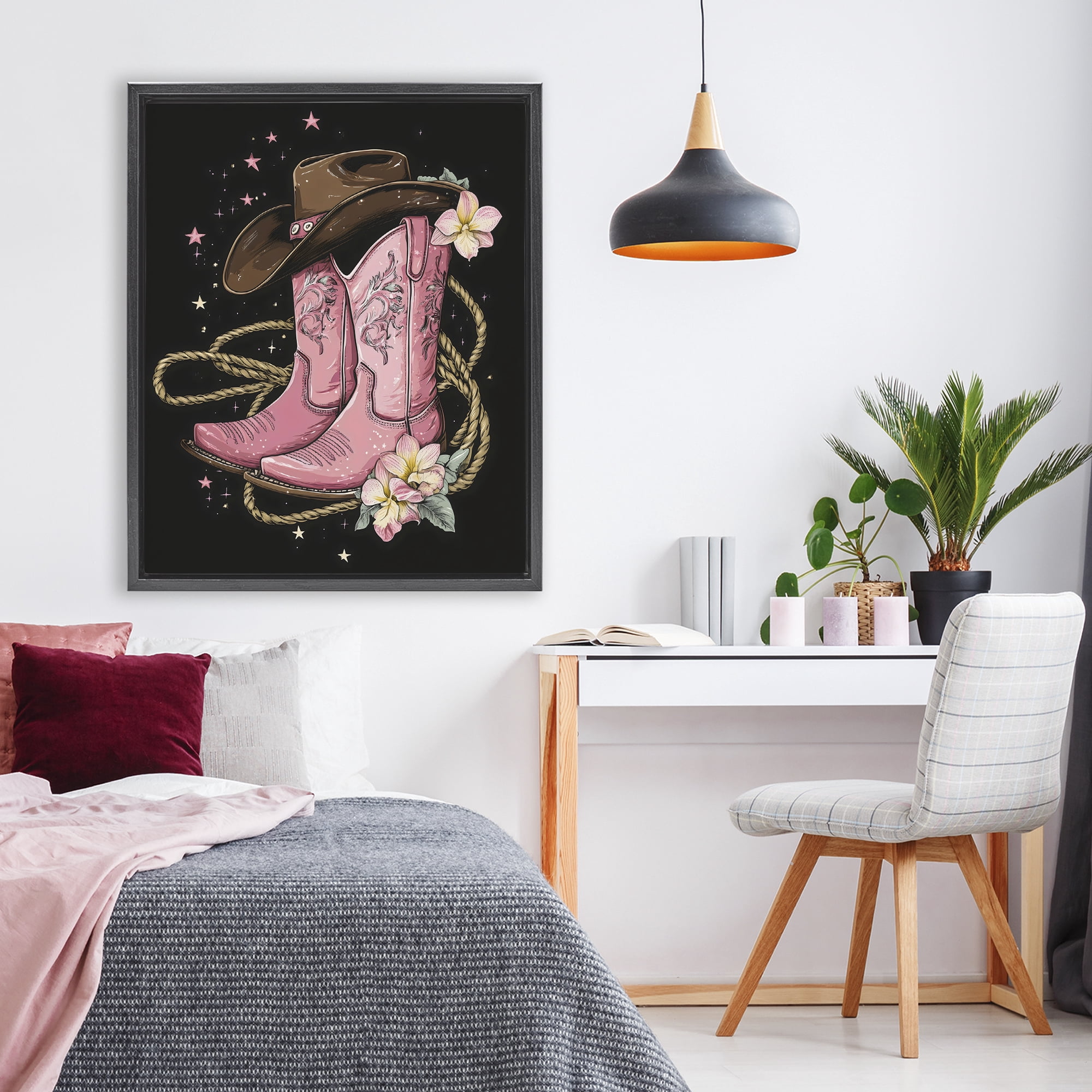 Stupell Industries Western Chic Pink Boots Black Framed Floater Canvas Wall Art, design by Creative Studio