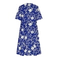 thumbnail image 5 of Karymi Wedding Guest Dresses for Women Floral Print Casual Midi Dress, 3/4 Sleeve Crew Neck Loose Babydoll Dress with gathered bust detail and Plus Size Available Cocktail Dresses for Women, 5 of 5
