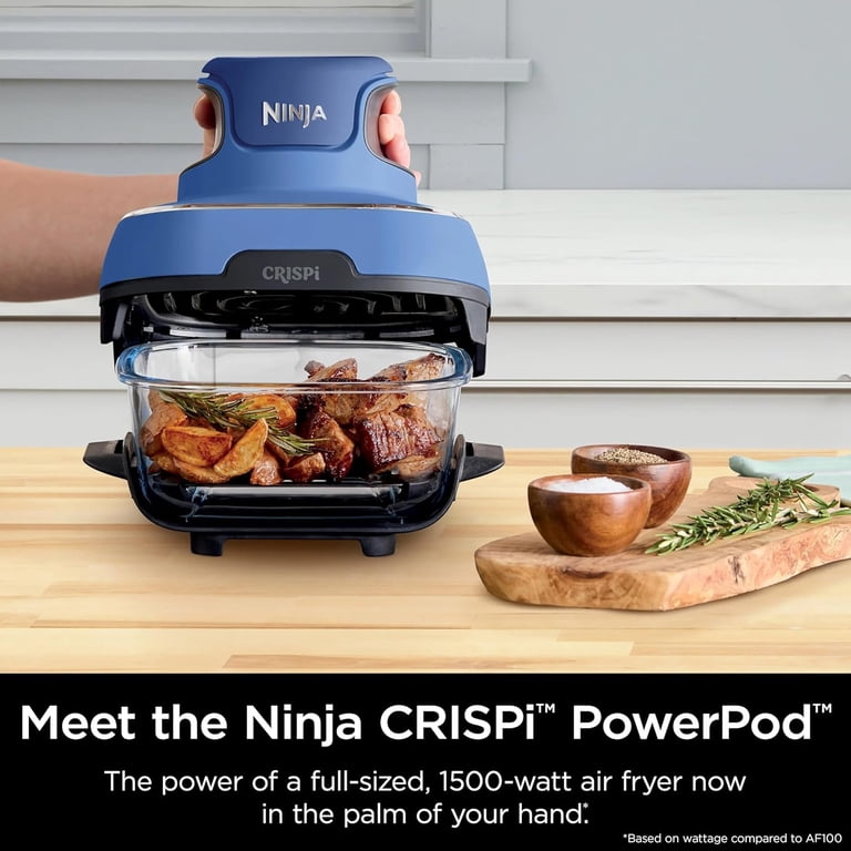Restored Ninja Crispi 5-in-1 Portable Glass Air Fryer Cooking System, 6-Cup, 4-Quart & 2.5-Quart TempWare Containers With Lids, Microwave, Freezer &