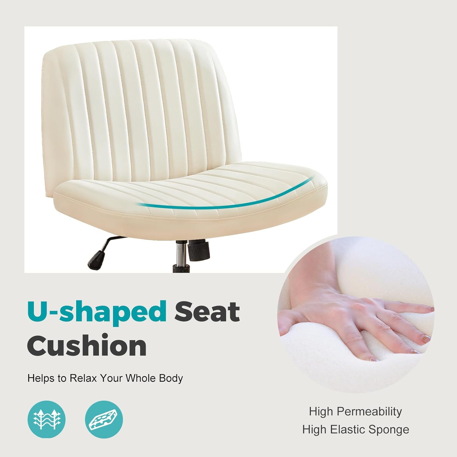 Simenmax Home Office Desk Chair, Mid-Century Inspired Adjustable Swivel Comfy Upholstered,Beige