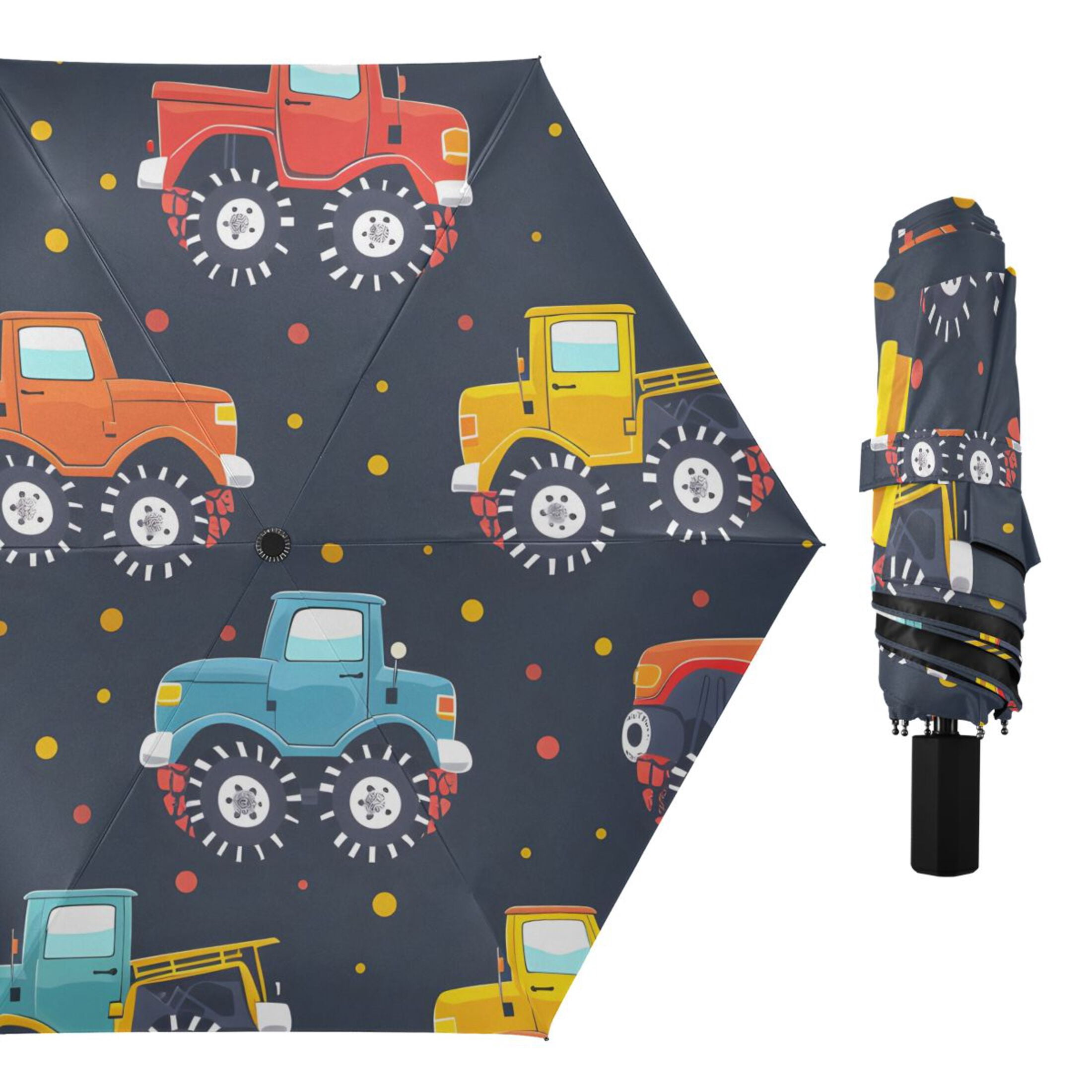 ALAZA Cute Vehicles Car UPF 50+ Compact Folding Umbrella for Rain Travel Umbrella Packable