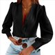 thumbnail image 1 of Blusas Informales de Negocios para Mujer, Camisas de Verano de Larga con Botones y Cuello en V, Blusas de . Negro L, 1 of 8