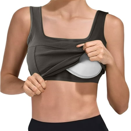 Weyolog Womens Sports Bra No Wire Comfort Sleep Bra Plus Size Workout Activity Bras with Non Removable Pads Shaping Bra  Camisole Tops for Women  Womens Tank Tops Dark Gray One Size