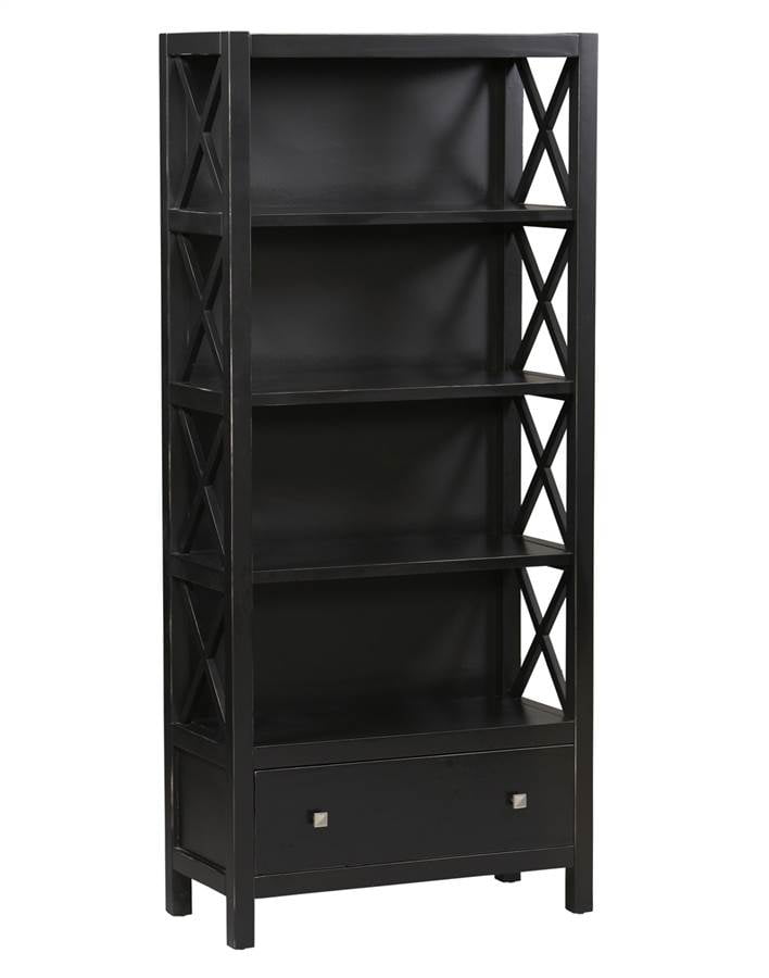 4 Shelf Bookcase w Drawer in Antique Black Finish