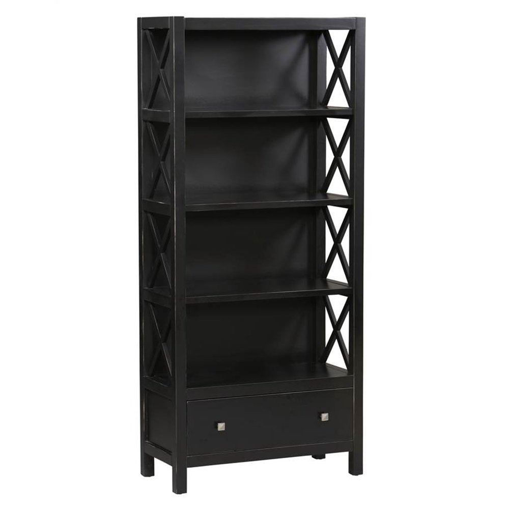 4 Shelf Bookcase w Drawer in Antique Black Finish