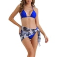 thumbnail image 1 of Conjuntos de bikini de triángulo para mujer de 3 piezas, con corte alto, tanga, falda con estampado de hojas, trajes de baño, pequeño, azul real, 1 of 5