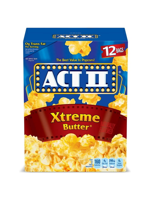 Act II Xtreme Butter Microwave Popcorn, 2.75 oz, 12 Count