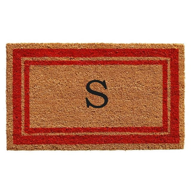 Calloway Mills 153031830S 18 x 30 in. Red Border Monogram Rectangular Doormat, Natural - Letter S