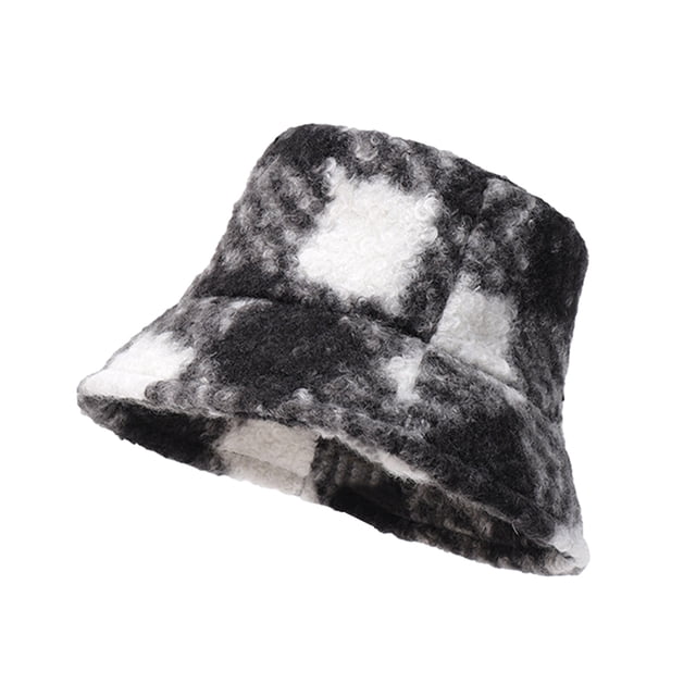 CSChome Fisherman Hat Unisex Winter Fisherman Hat - Color Matching Thick Soft Plush Flat Top