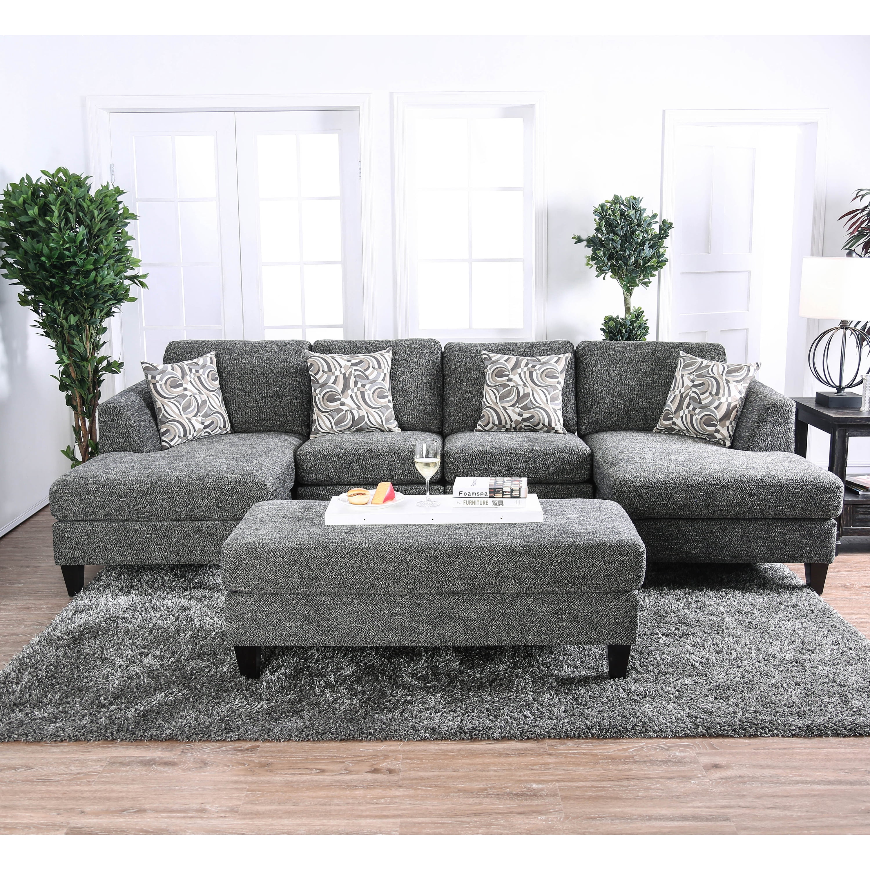 Furniture of America Contemporary Faux Linen Daniel Ottoman, Gray
