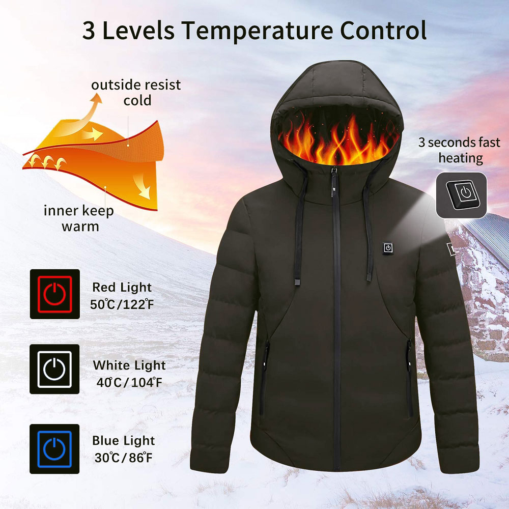 UKAP Men Electric Coat Heated Jacket Hooded Outwear Outdoor Warmth Jackets with 10000mAh Power Bank - image 3 of 11