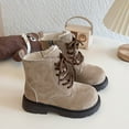 thumbnail image 2 of Dakaela 3-12Y Toddler Boys Girls Work Boots Suede Furry Lined Combat Ankle Booties Lace up Side Zipper Hiking Walking Shoes Khaki, 2 of 8