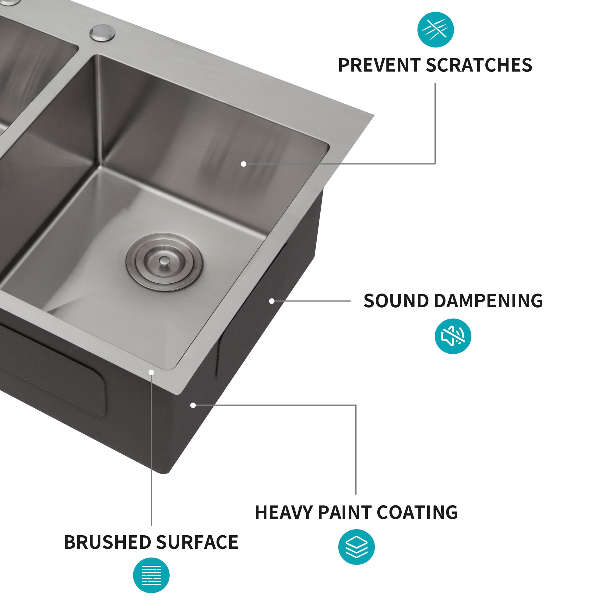 Izzovium 33"x22"x10" Double Bowl Drop in Kitchen Sink, 16 Gauge Stainless Steel with Brushed Nickel Finish, 50/50 Split Design, Two 10" Deep Basins