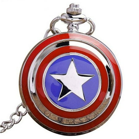 Date Pocket Watch - American Capt. Style Pocket Watch Read White and Silver Super Hero Watch-CAPPW