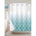 thumbnail image 3 of No Hook Shower Curtain Set with Snap in Liner, Cyan Gradient Morocco Pattern Waterproof Bathroom Curtain with See Through Top Window, Teal Grid Modern Minimalist Art Double Shower Curtains, 3 of 9