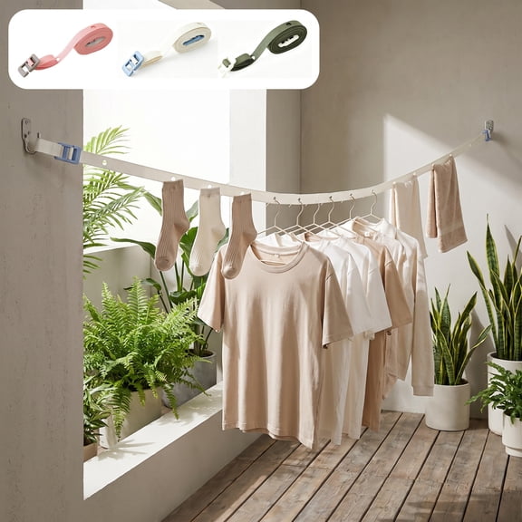 Portable Adjustable Clothesline, No Drill Clothes Hanger, Multi Hook System for Indoor Outdoor Use, Travel-Friendly Storage Solution, Roll-Up Design