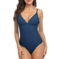 thumbnail image 1 of Charmo Swimsuits for Women Scalloped Padded High Cut One Piece Monokinis Bathing Suits, 1 of 6