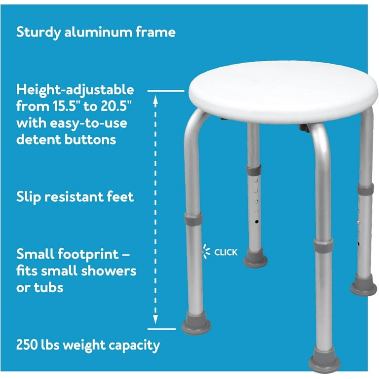 Carex Compact Round Shower Stool Height Adjustable Tool Free Assembly 250 lb Weight Capacity Walmart