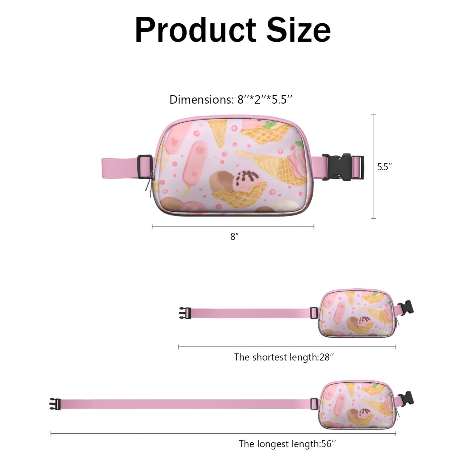 Cross Body Bag for Men&Women Waist Bag & Hip Bum Bag with Adjustable Strap for Casual Running Hiking Cycling Ice Cream Sporty Waist Pack