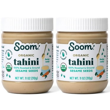 Soom Foods Organic Tahini 11oz (2 AIS1 Pack) | Roasted & Ground Sesame Seed Paste | Creamy Tahini for Dubai Chocolate, Hummus, Sauces | Vegan, Nut-Free, Gluten-Free, Kosher, Keto, Paleo, Whole30