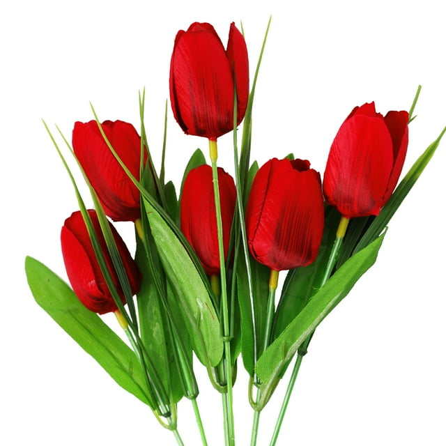Ramo de flores de bricolaje de 6 tulipanes: rojo intenso (la altura de toda la rama es de 31 cm, el diámetro de la cabeza de la flor del tulipán es de 3 cm y la altura es de 5 cm)