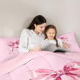 thumbnail image 4 of Manfei Pink Watercolor Bow Letter H Twin Comforter Sets for Girls, Cute Initial Bows Bedding Set, Pink Reversible, 2-Piece, 4 of 6