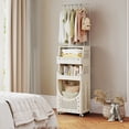 thumbnail image 2 of Gymax 4-Tier Laundry Cart w/ Hanging Bar Folding Laundry Hamper w/ Lockable Wheels, 2 of 10