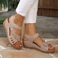 thumbnail image 5 of Viluyesy Womens Wedge Sandals, Open Toe Wide Width Floral Ankle Strap Comofortable Summer Walking Shoes Beige US6, 5 of 9