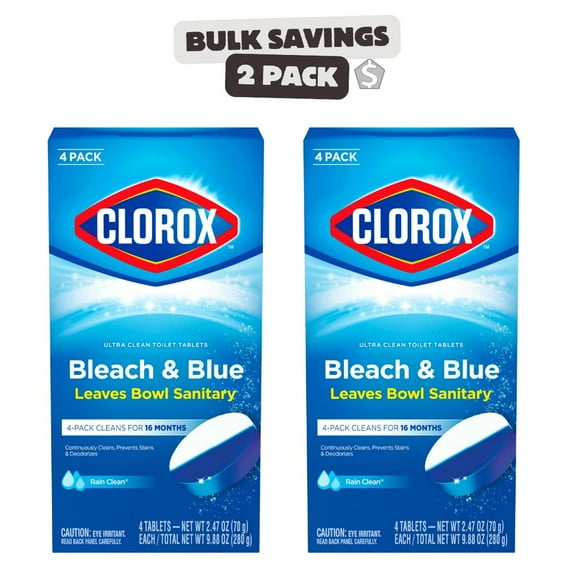 2 x - Clorox Ultra Clean Toilet Tablets Bleach & Blue, Rain Clean, 4 Ct (Package May Vary)