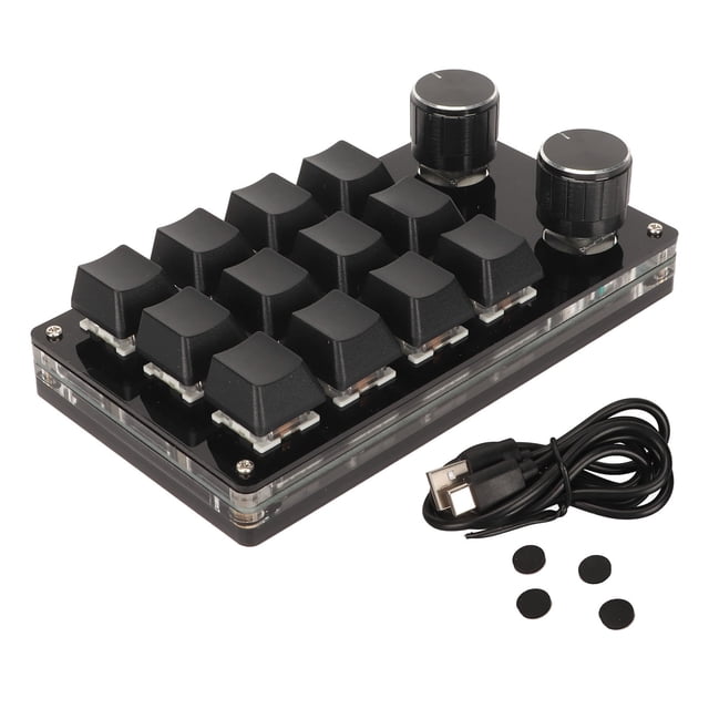 Mini teclado de 12 teclas con 2 perillas, interruptor azul, conexión por cable programable, Plug and Play, Teclado mecánico con una sola mano