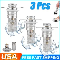 3Pcs Bathroom Sink Stopper Hair Catcher Kitchen Wash Basin Pop Up Drain Filter